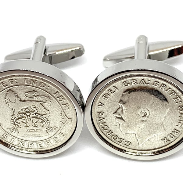 Sixpence for luck 1920 105th Birthday Cufflinks - 1920 genuine sixpence coin 