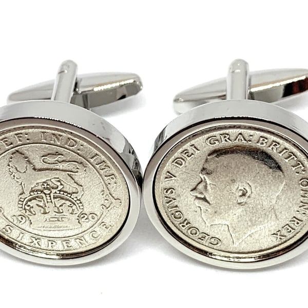 Sixpence for luck 1920 104th Birthday Cufflinks - 1920 genuine sixpence coin 