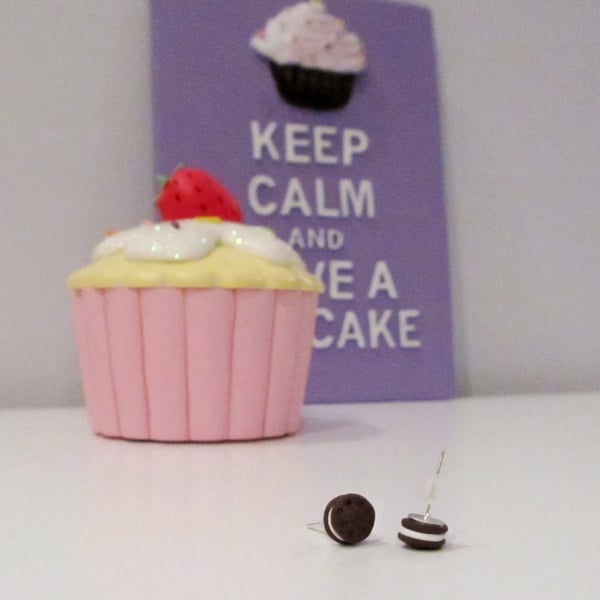 Retro cookies and cream style stud earrings Quirky, fun, unique, handmade, novel