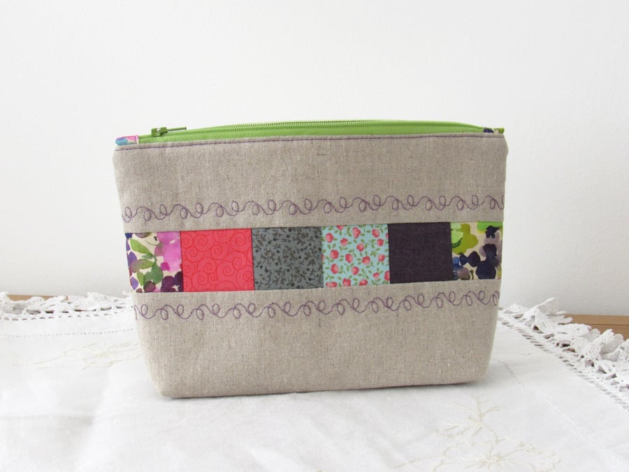 Patchwork Quilted Linen Make Up Bag