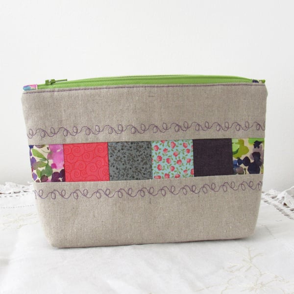 Patchwork Quilted Linen Make Up Bag