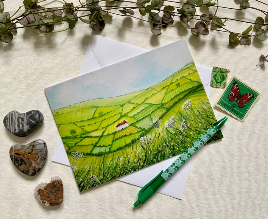 Rolling Hills Landscape, Blank Greetings Card