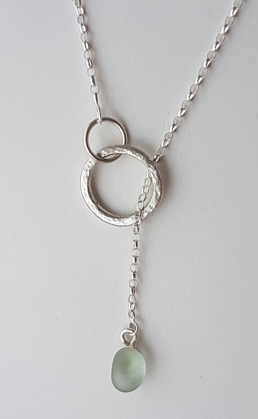 Seaglass Pendant on 20" Sterling Chain with Hammered Circle