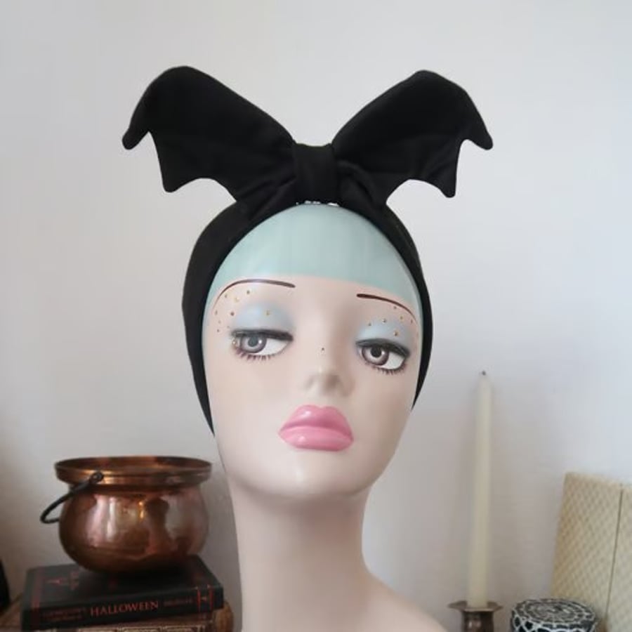Bat Headband in Black Jersey 