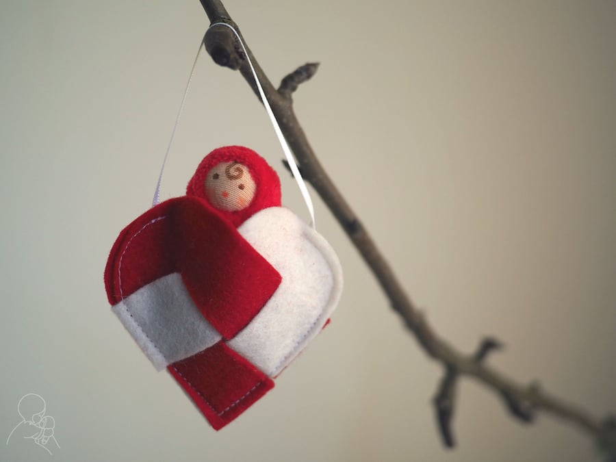 Love heart basket with a tiny doll