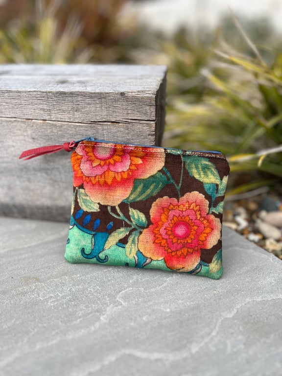 Torcello velvet coin purse zip pouch with reclaimed denim