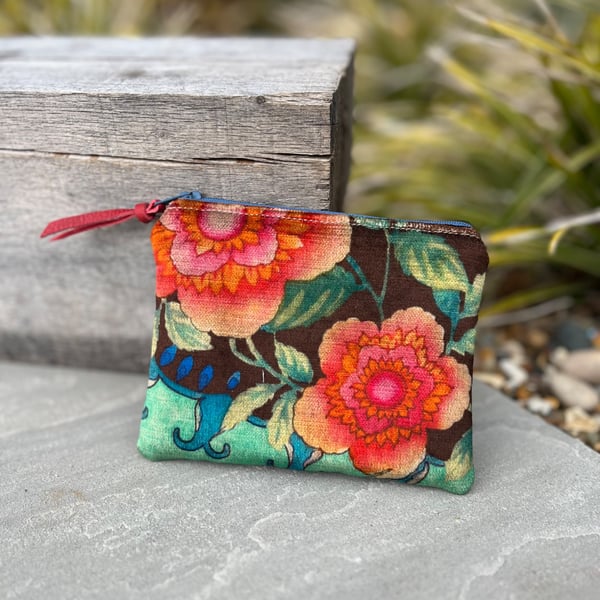 Torcello velvet coin purse zip pouch with reclaimed denim