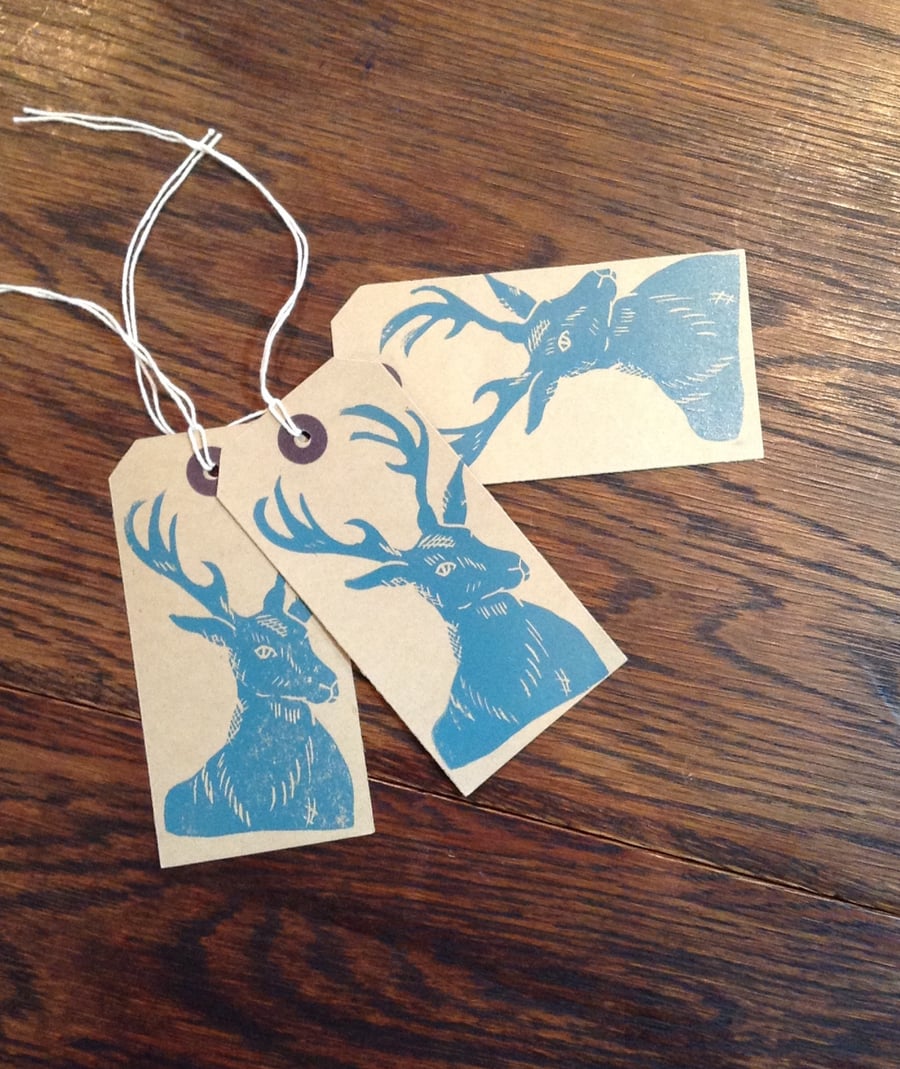 Hand printed stag gift tags