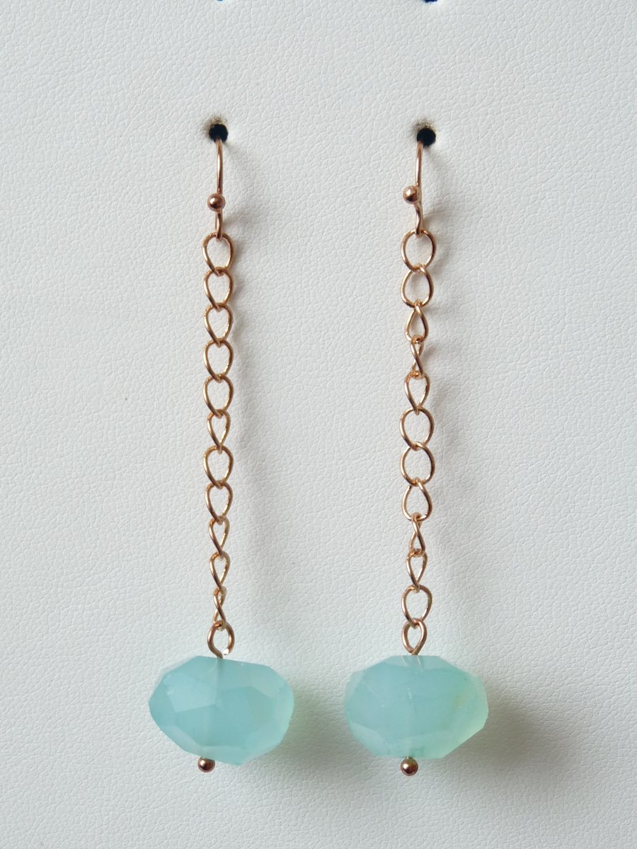 Chalcedony Chain Drop Earrings - Handmade - Genuine Gemstone