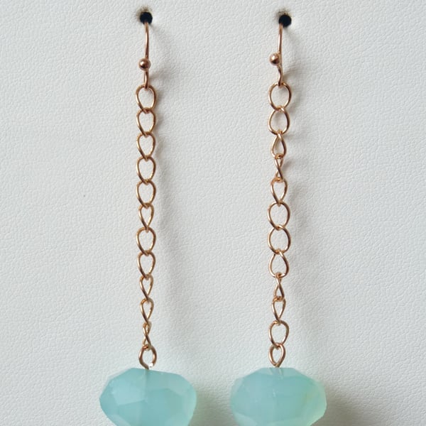 Chalcedony Chain Drop Earrings - Handmade - Genuine Gemstone