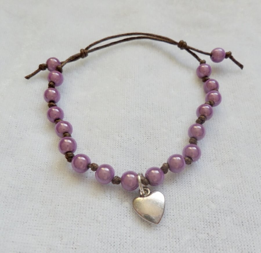 Violet  Knot Bracelet with Heart Charm