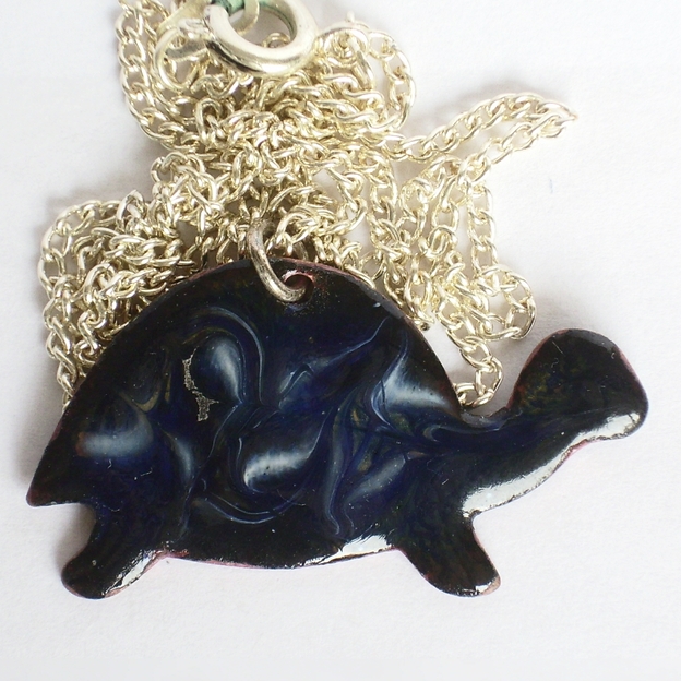 pendant - scrolled white on blue-black