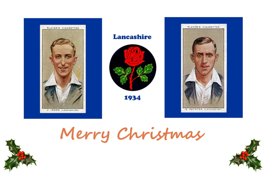 Cricket Christmas card vintage 1934 design. Lancashire, Iddon,Paynter. FREE UK P