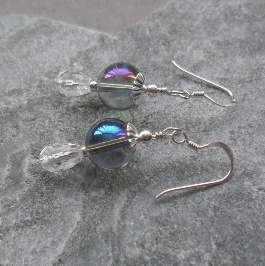 Mystic Coated Quartz and White Quartz Sterling Silver Earrings