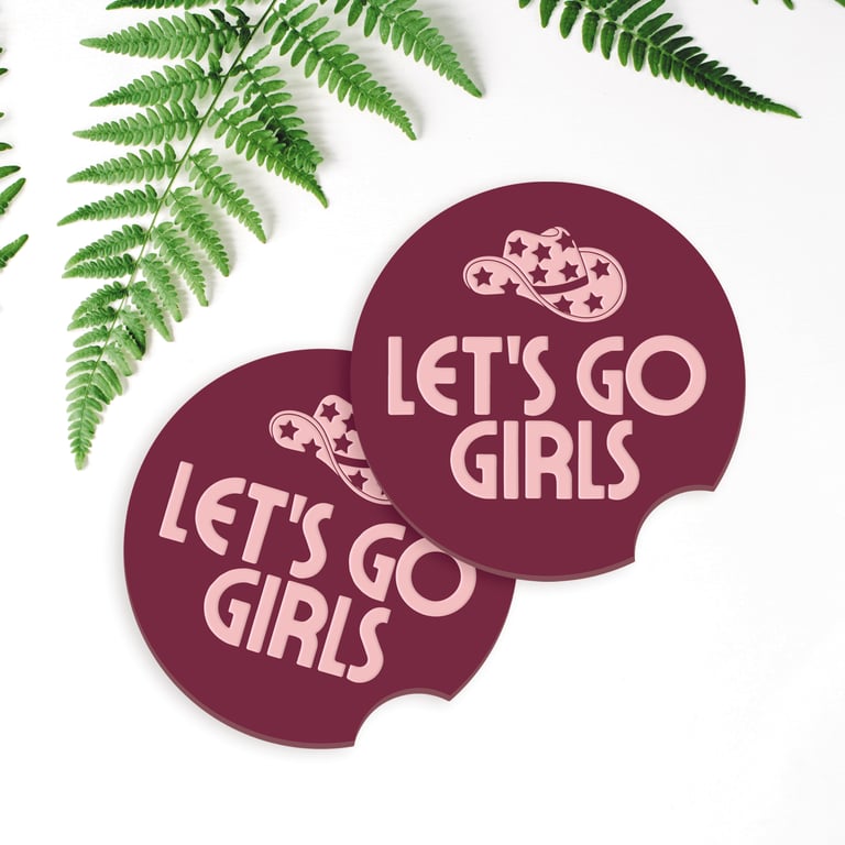 Lets Go Girls - Cowboy Hat Car Coaster Set: Girly Car Accessory, Small Gift