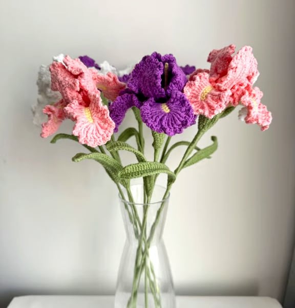 Realistic Crochet Iris Flower Everlasting Bouquet for Her Aesthetic Home Decor