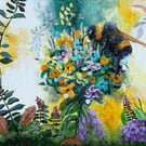Bumblebee abstract acrylic painting on canvas board. 10'' x 12''