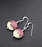 pink and ivory lampwork glass earrings