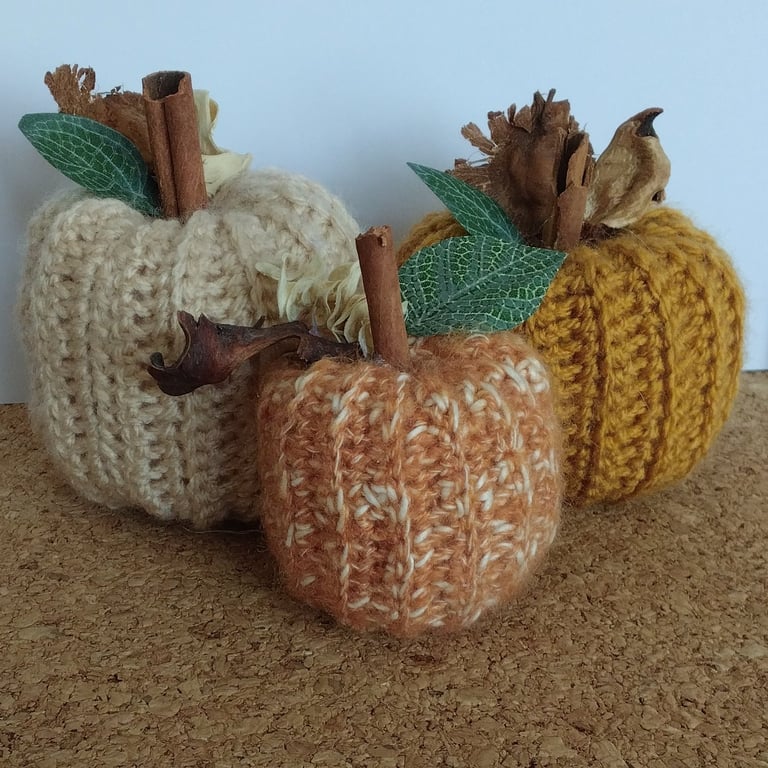 Handmade crochet pumpkins - set of three - ideal for autumn decoration