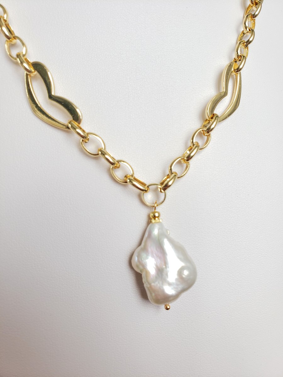 Freshwater Pearl Chunky Chain Necklace Large Pe... - Folksy