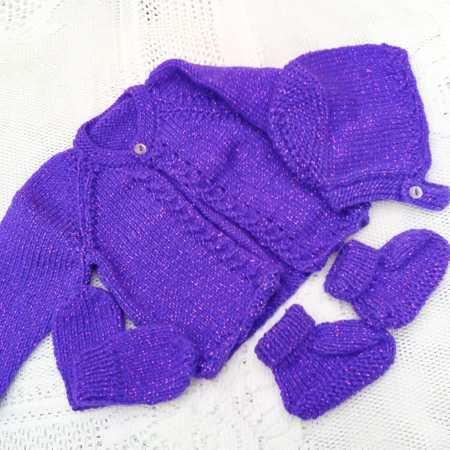 Baby Girls Hand Knitted 4 Piece Cardigan Set, Baby's Clothes Set, Custom Make
