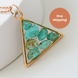 Magnesite Rose Gold plated Triangle Worry Stone Pendant Necklace - Free Postage