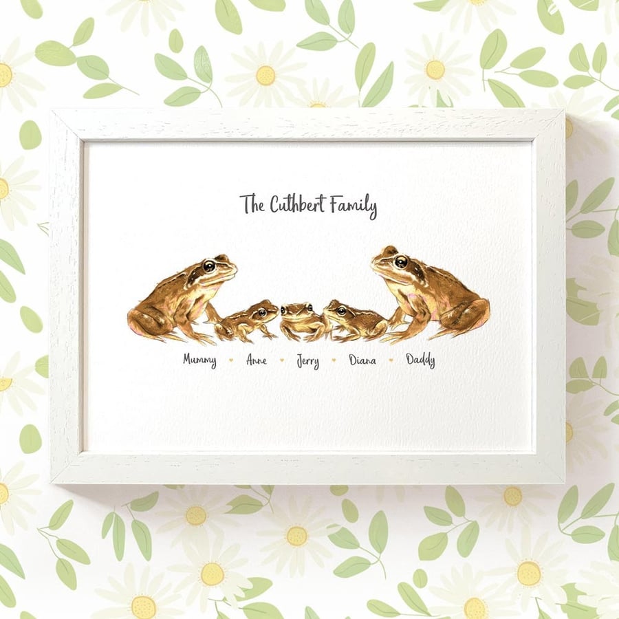 Personalised frog family print with names - mothers day or birthday gift