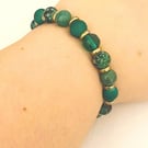 One of a Kind Glass Bead Bracelet Emerald Tide Handmade Stretch Bracelet Isola C