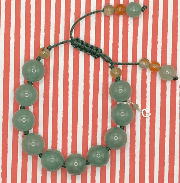 Macrame cord bracelet with green aventurine and orange agate stones