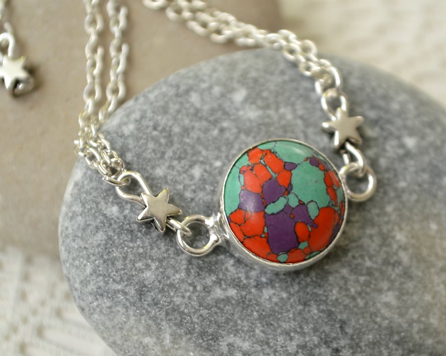 Mosaic Jasper and Silver Star Bracelet