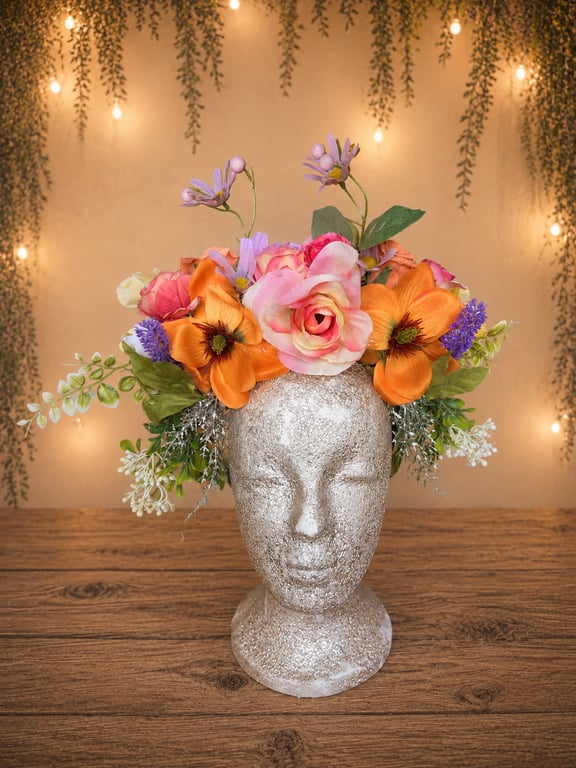 Orange Pink Flower Crown Handmade Festival Headpiece Floral Crown