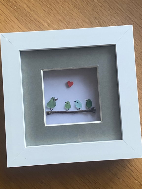 Sea Glass Birds on a Branch, Sea Glass Gift for Mom, Handmade Gift for Mum, Fami