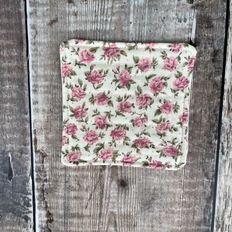 Floral Coaster, Pink Rose Quilted Coaster