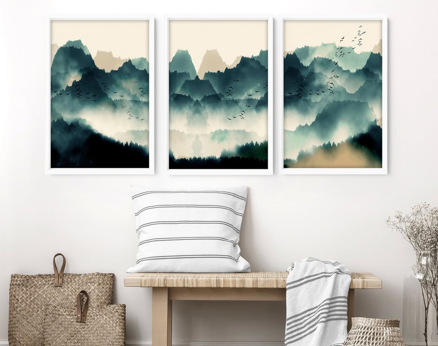 Calming Watercolor Painting Print Set of 3 Minimalist Wall Prints Zen Wall Art M