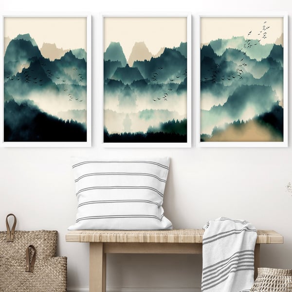 Calming Watercolor Painting Print Set of 3 Minimalist Wall Prints Zen Wall Art M