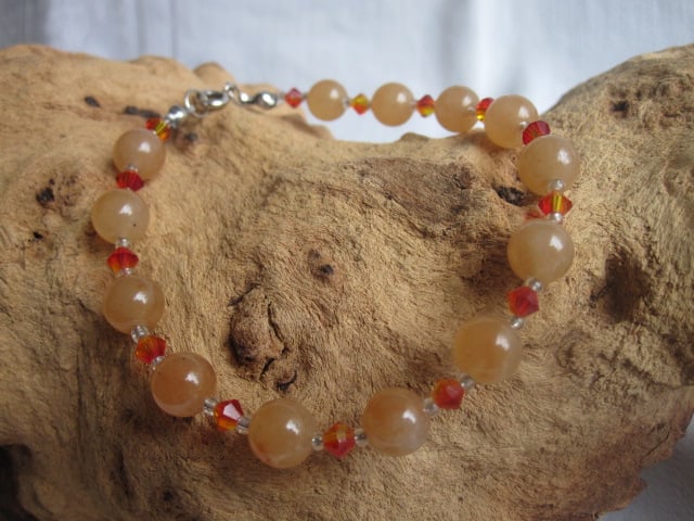 Red Aventurine & Austrian Crystal Gemstone Bracelet