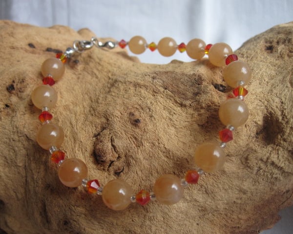 Red Aventurine & Austrian Crystal Gemstone Bracelet