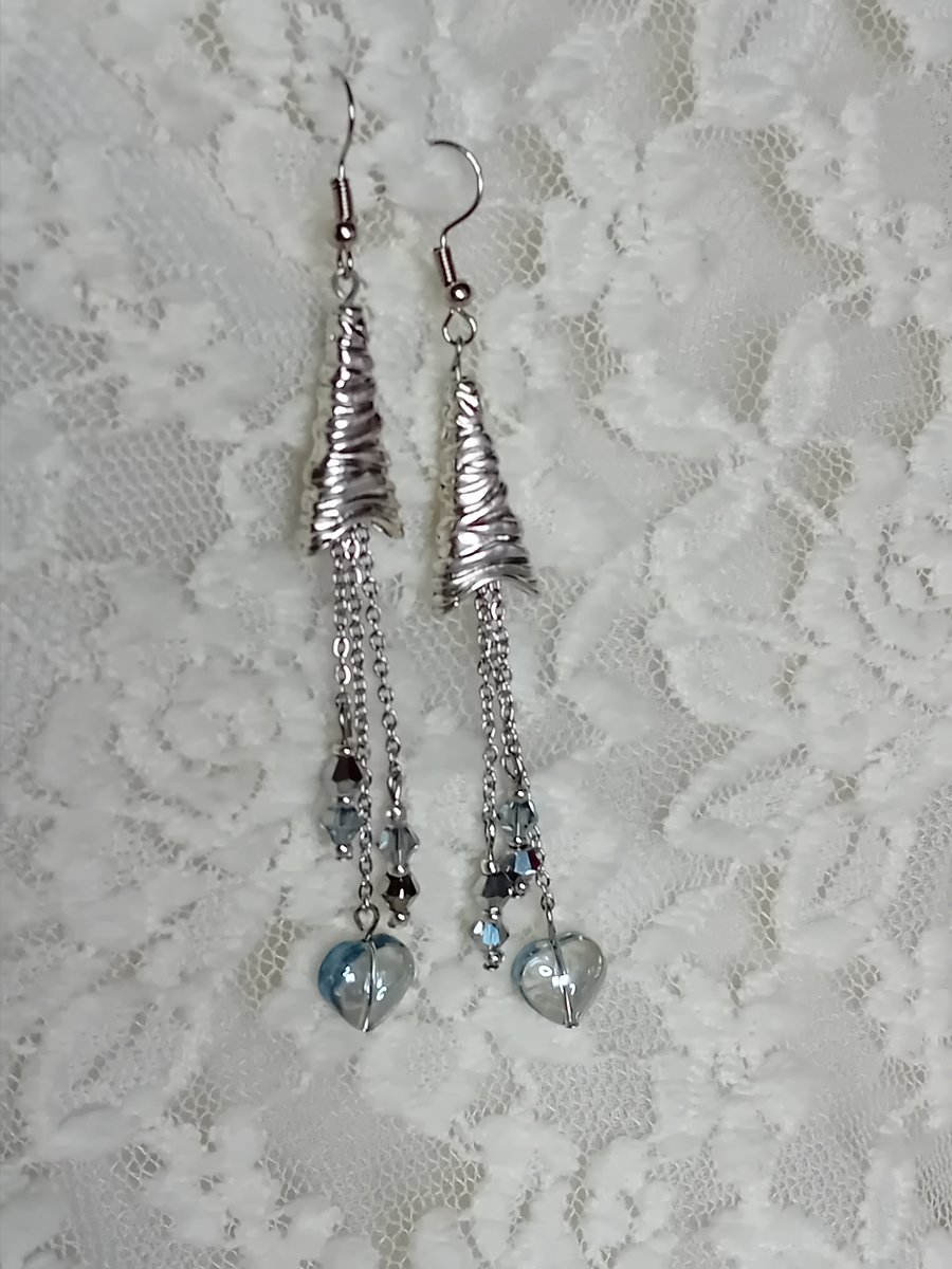 Glass Heart & Beaded Earrings 