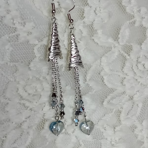 Glass Heart & Beaded Earrings 