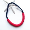 Bright red statement necklace, Long cotton rope jewelry, sustainable necklace