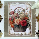 Orange Flowers Hand Crafted Decoupage Card - Blank for any Occasion (2571)
