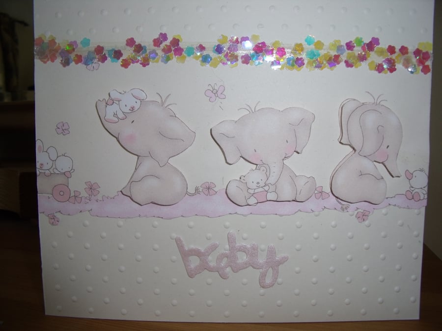 Personalised Cute new baby girl elephant card