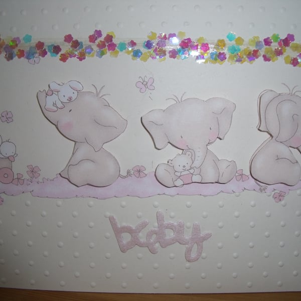 Personalised Cute new baby girl elephant card