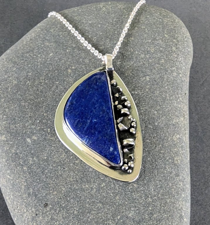 Lapis Lazuli and Sterling Asymmetrical Pendant 