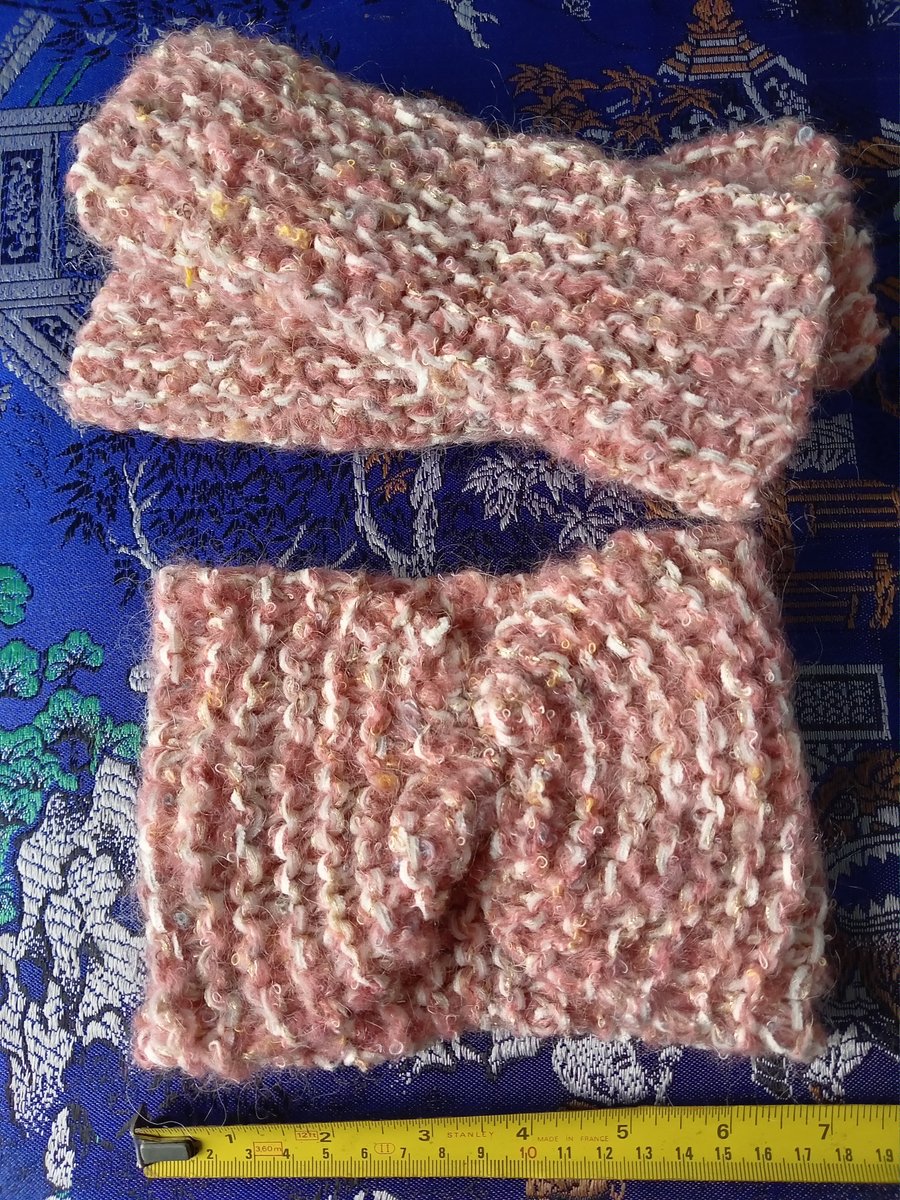 Lovely soft fluffy Pale Pink Ladies Ear Warmer Headband Fingerless Gloves Set