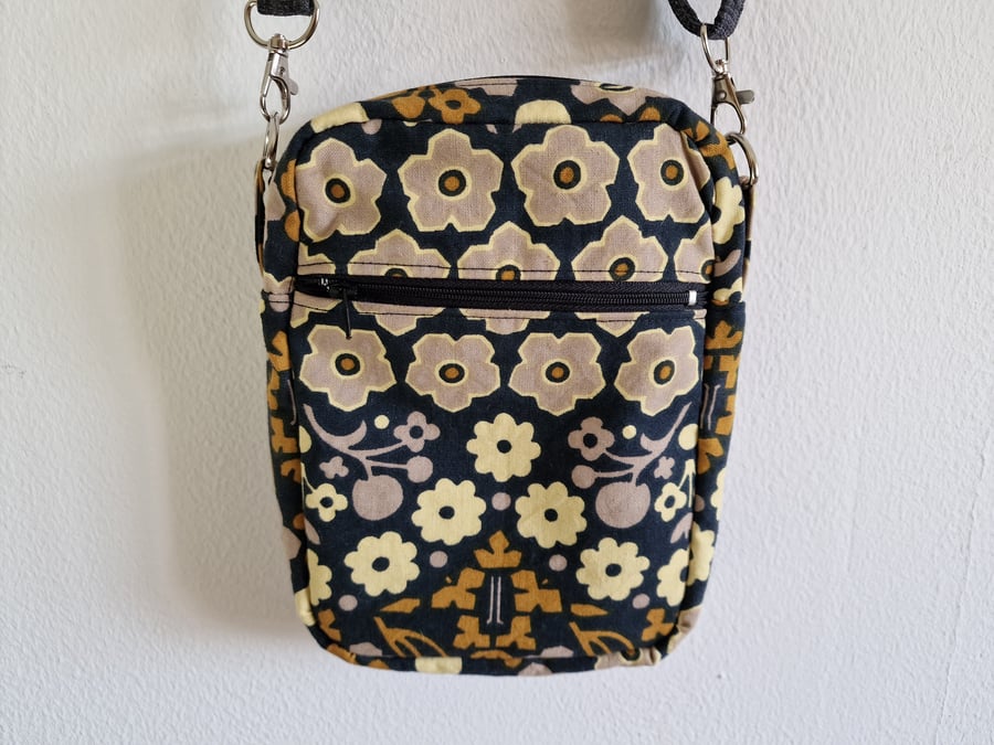 Handmade crossbody bag using vintage "Cascade" fabric by Peter Hall
