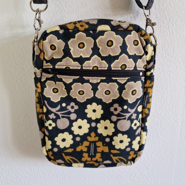 Handmade crossbody bag using vintage "Cascade" fabric by Peter Hall