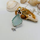 Seaglass pendant with starfish sterling silver 