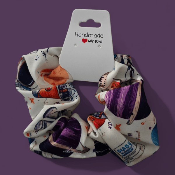 Handmade hair scrunchie with space design