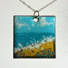Square “Seascape” enamelled copper pendant 161